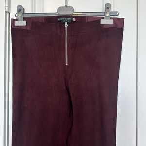 Alice + Olivia Women's Maroon Front Zip Suede Leggings